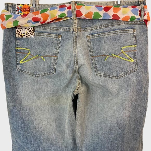 Y2K Mudd Flair Jeans Womens 15 Medium Stone Wash Low-Rise Denim Bell Bottoms New - Picture 6 of 11